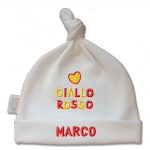 Cappello cuffia neonato in cotone "Cuore Giallo Rosso" unisex