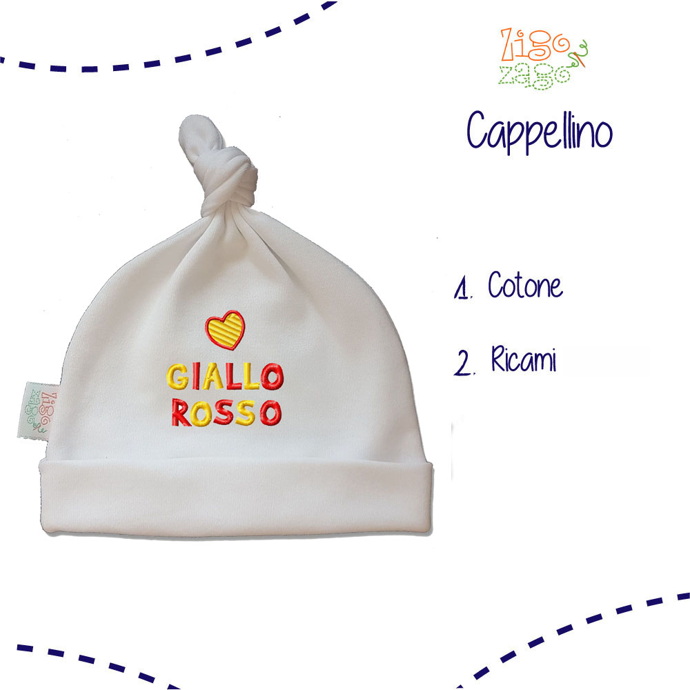 Zigozago Cappello cuffia neonato in cotone "Cuore Giallo Rosso" unisex CAPP_ROMA - immagine 3