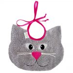 Bavaglino ricamato in spugna di cotone “Gatto Felix” in rosa o azzurro