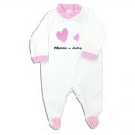 Tutina neonato in ciniglia "Mamma + io" bordo in rosa o azzurro