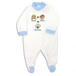 Tutina neonato in ciniglia "Famiglia" bordo in rosa o azzurro