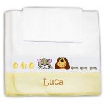 Zigozago Set Lenzuola in piquet di cotone ricamato per culla o lettino "Cane e Gatto" 3 pezzi unisex