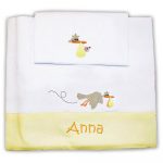 Zigozago Set Lenzuola in piquet di cotone ricamato per culla o lettino "Cicogna" 3 pezzi unisex
