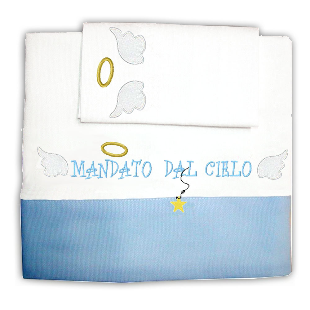 Zigozago Set Lenzuola ricamato per culla o lettino "Mandato dal ciello" 3 pezzi unisex LENZSENT - immagine 2